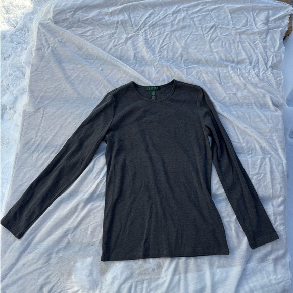 Lauren Ralph Lauren Gray Crewneck Long Sleeve Shirt, Size L - Picture 1 of 4